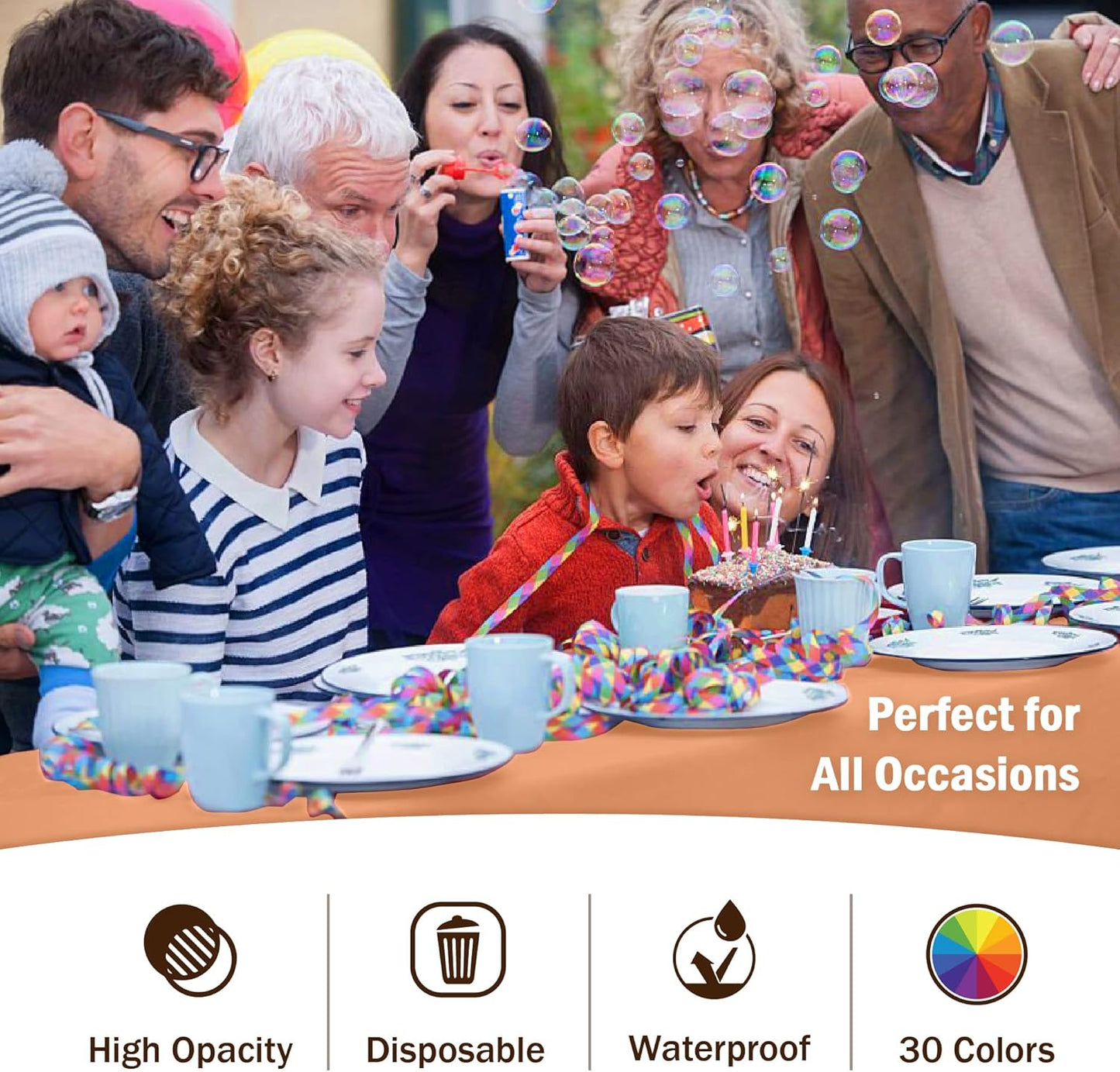 Exquisite 12-Pack Premium Plastic Tablecloth 54in. x 108in. Rectangle Table Cover - Peach