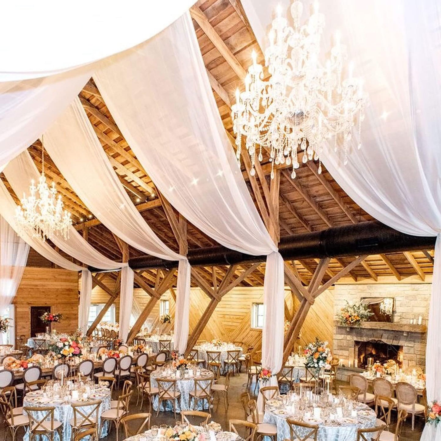 MODFUNS Ceiling Drapes for Weddings White Sheer Ceiling Draping 5x30ft 2 Panels Chiffon Ceiling Curtain Wedding Arch Draping Fabric Tulle Ceiling Drapery for Ceremony Arbor Party Stage Decoration