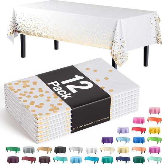 Party Solids Black & Gold Dot Rectangular Plastic Tablecloth - 54x108 Inch, Pack Of 12
