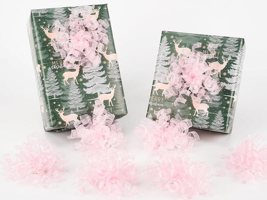 HUIHUANG Pink Bows for Gift Wrapping Pink Curly Gift Bows 5 inch x 8 Counts Self-Adhesive Curly Ribbon Bow for Presents, Paper Bag, Baby Shower Favors, Wrapping Accessories, Party Decor