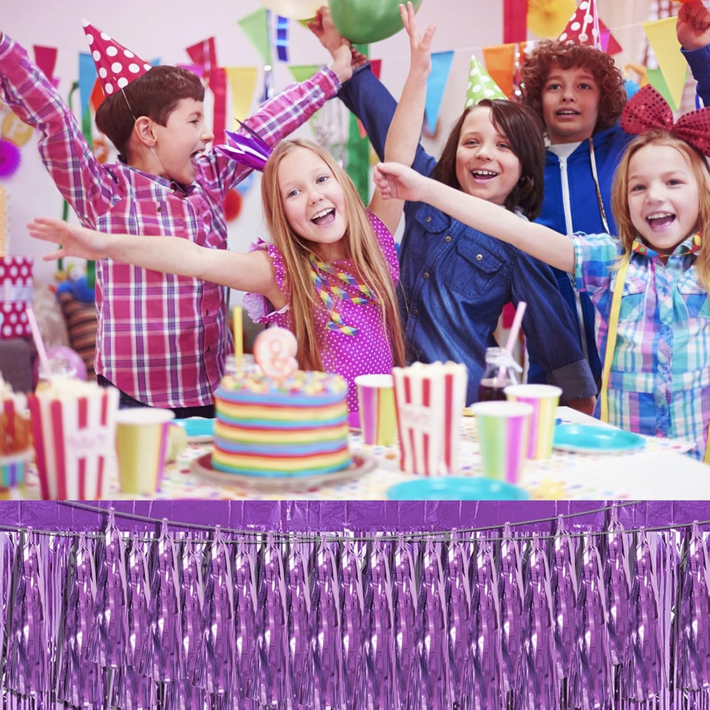 6P Light Purple Foil Fringe Metallic Tassel Streamers Banner Tassel Garland for Parade Floats, Bachelorette, Wedding, Birthday, Graduation, Christmas, Bridal/Baby Shower Party Decorations