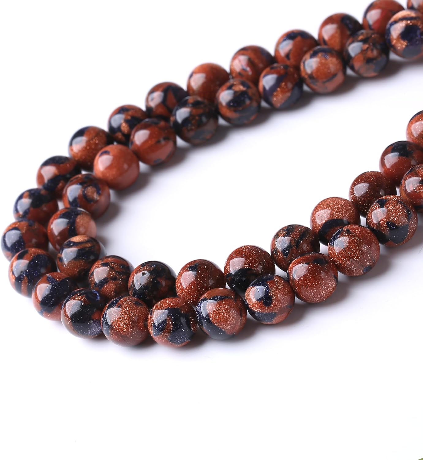 Galaxy Blue Gold Sand 8MM Stone Beads for Jewelry Making DIY Craft Gemstone Beads Kit (8mm, 45pcs) Cosmic Crystal Pebbles for Bracelets, Necklaces, Home Decor