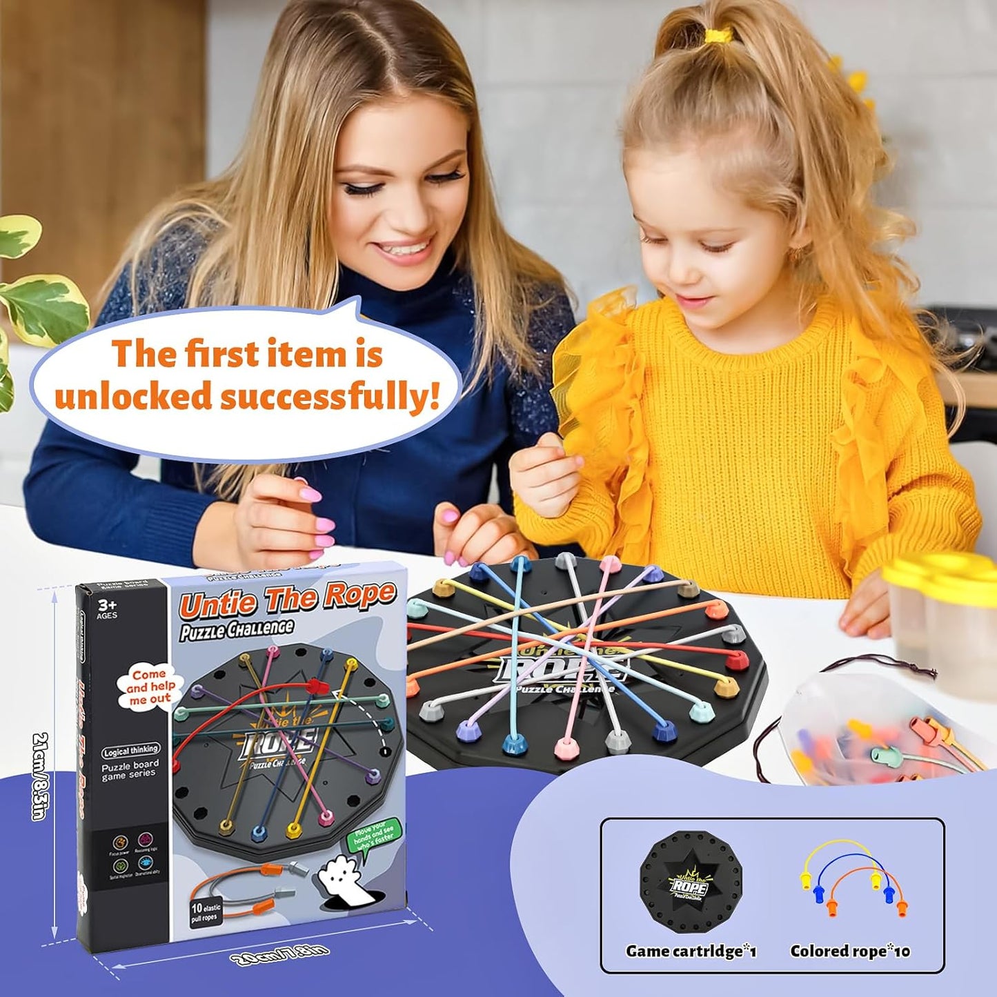 Brainy Knots Rope Untangling Game, Twisted Challenge Puzzle Game, Educational Strategy Board Game for Adults Kids, Portable Family Travel Party Toys Gifts for All Ages (Black#2)