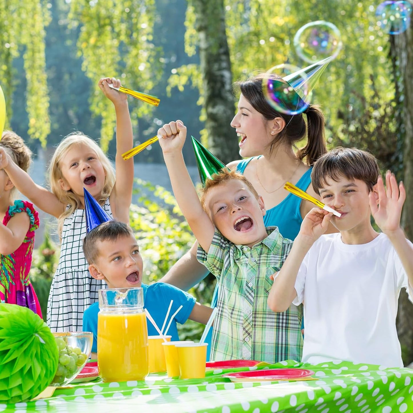 24 Pcs Gold Noise Makers Glitter Metallic Fringed Noise Makers Horns for Baby Shower, Kids Birthday, New Year Party Favor - Multicolor