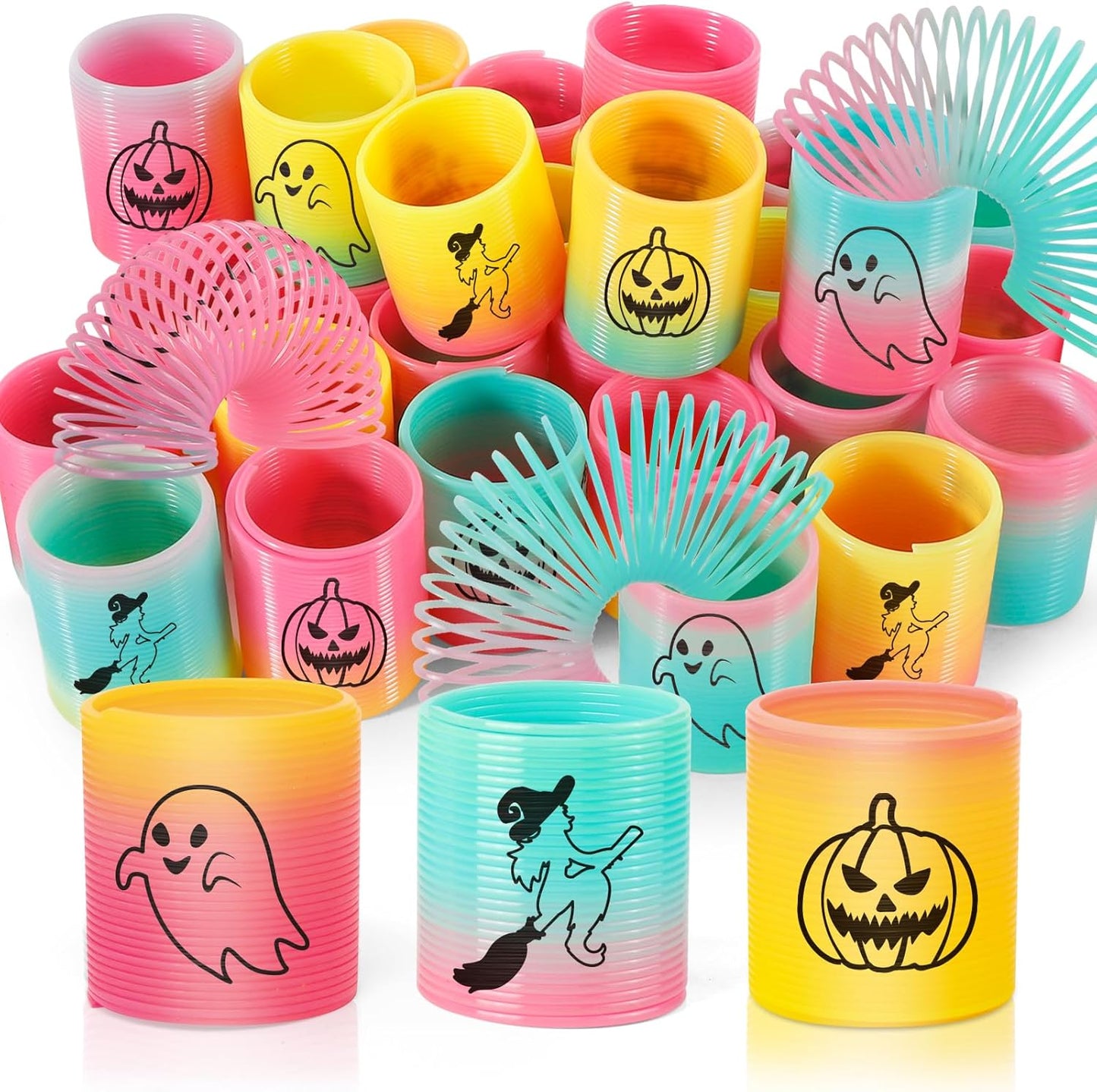 36 Packs Spring Rainbow Magic Fidget Stress Coil Mini Springs Bulk Toys Party Favor Birthday Carnival Prize Goodie Bag Stuffers For Kids Boys Girls (Halloween)