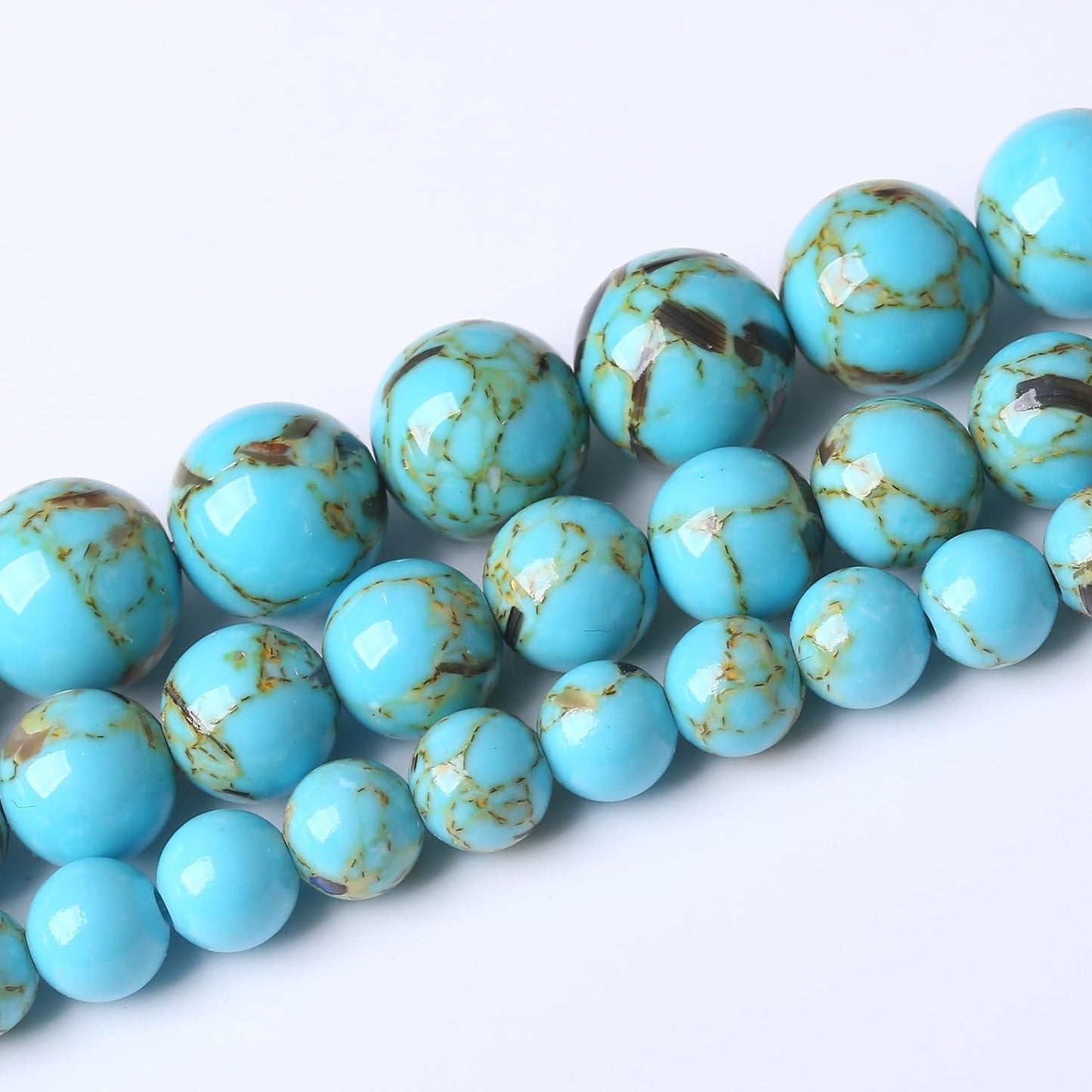 Blue Shell Turquoise Stone Beads Gemstone Round Crystal Energy Jade Beads Stone Beads for Jewelry Making DIY Bracelet Necklace Jewelry Making 1 Strand 15.5inch 31PCS 12MM