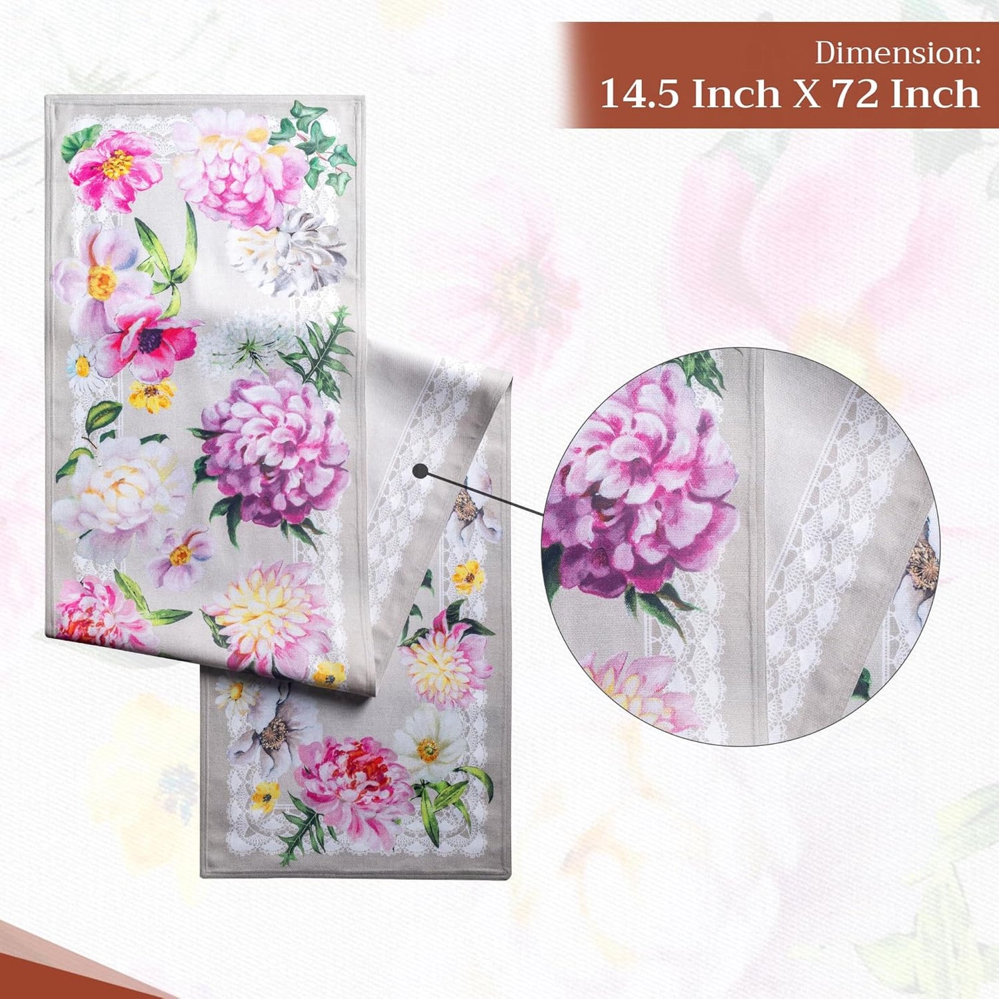 Maison d' Hermine Table Runner 100% Cotton Double Layer Table Runners 72 inches Long Decorative for Home Kitchen Dining Party Baby Shower Wedding Bridal Shower Spring Summer (Pivoine, 14.50" x 72")