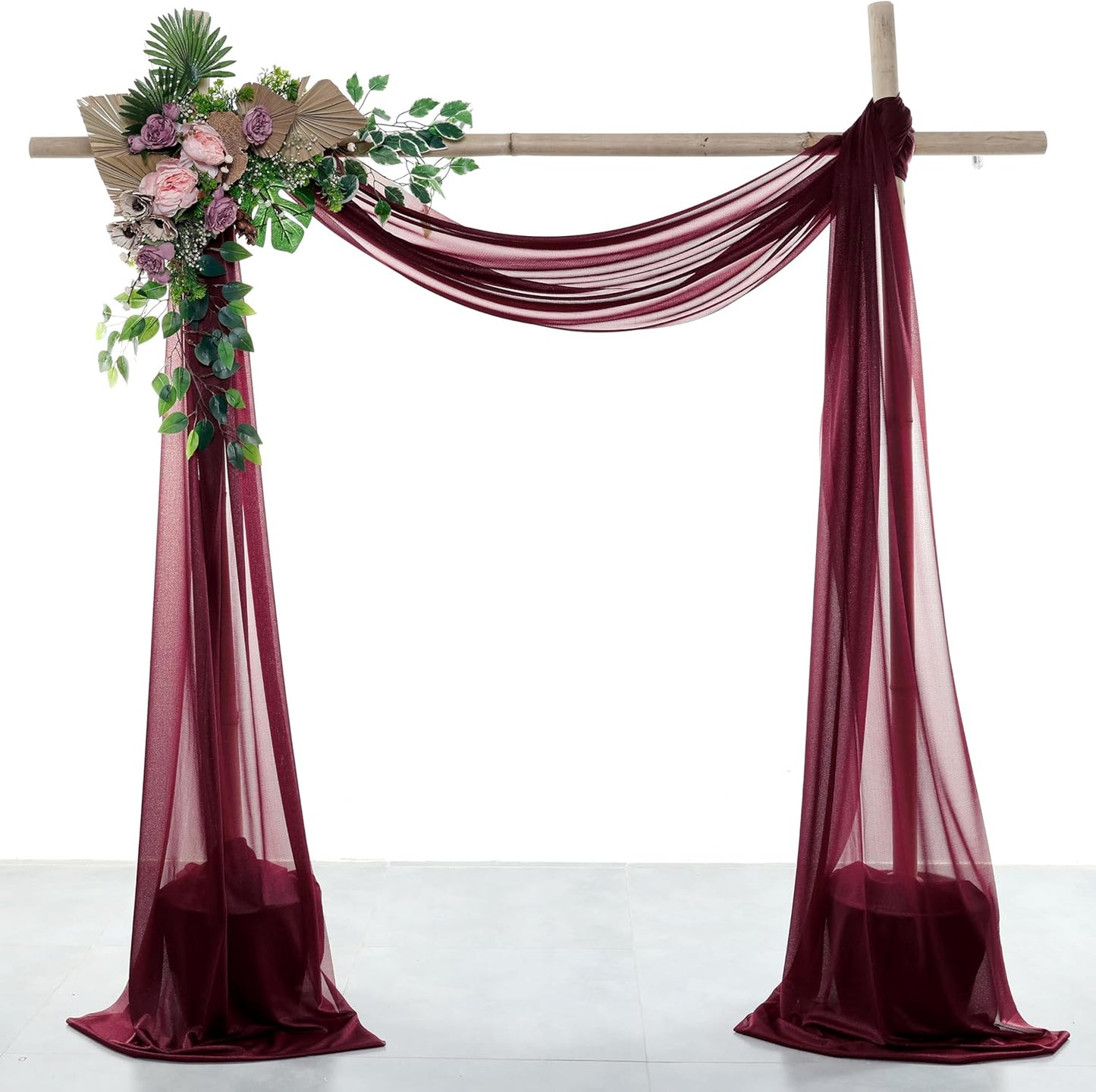 VDS Pack of 1 Panel (30 Inch X 30 Feet) Wedding Arch Draping Fabric Sheer Chiffon Fabric Drapery for Wedding Ceremony Reception Swag Backdrop Canopy Chuppah ARBO Altars Decoration (Burgundy)