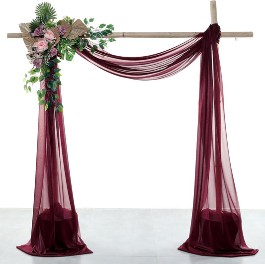 VDS Pack of 2 Panel (30 Inch X 40 Feet) Wedding Arch Draping Fabric Sheer Chiffon Fabric Drapery for Wedding Ceremony Reception Swag Backdrop Canopy Chuppah ARBO Altars Decoration (Burgundy)