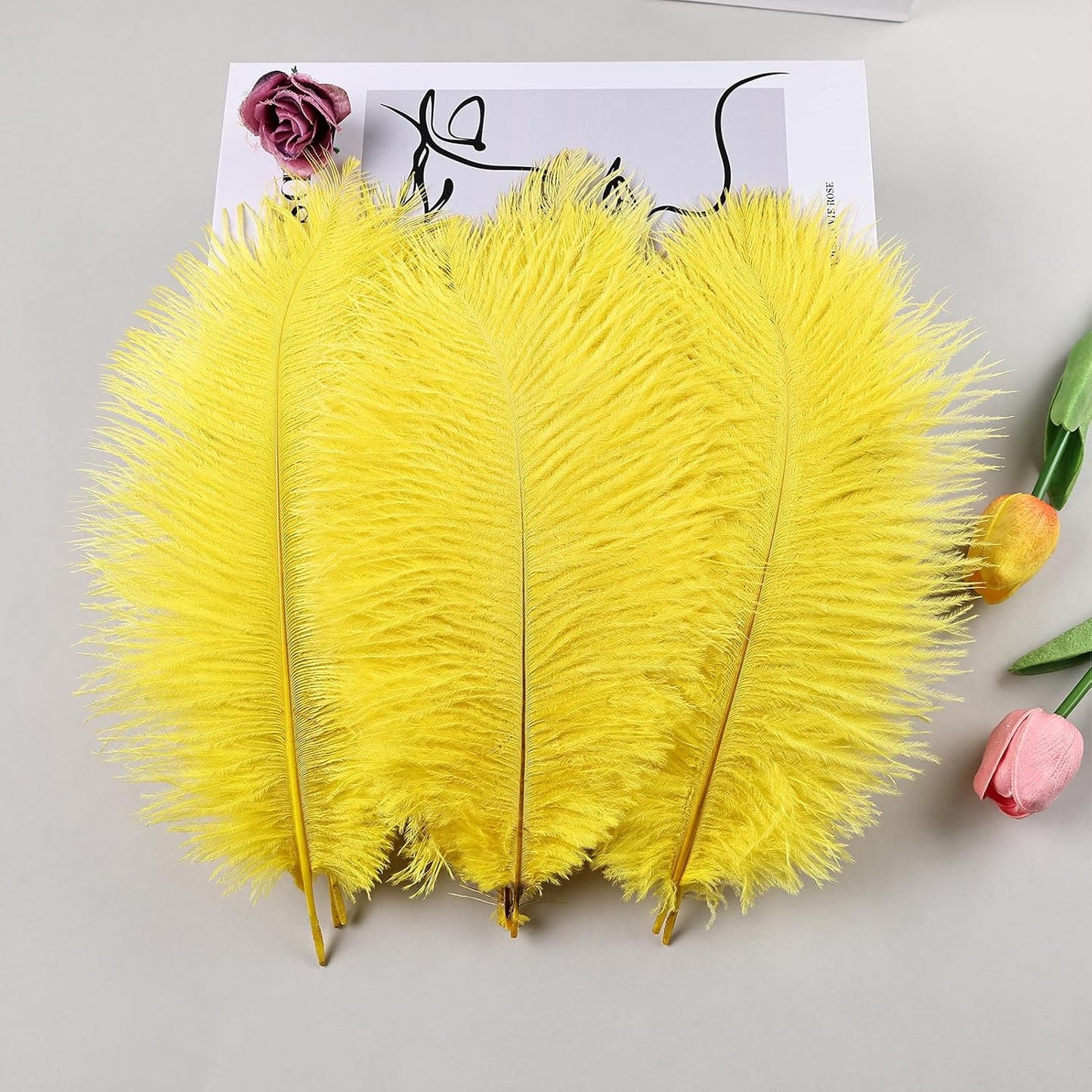 THARAHT Yellow Ostrich Feathers 24pcs Natural Bulk 8-10Inch 20cm-25cm for Crafts Wedding Party Centerpieces Halloween and Home Decoration Feathers