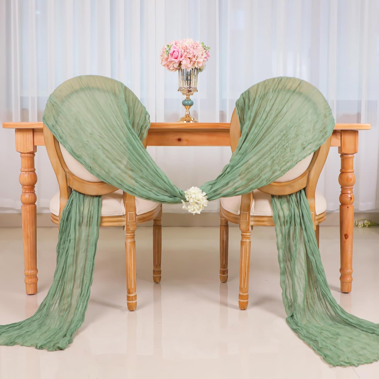 Snowkingdom Sage Green Cheesecloth Table Runner, 160 Inch 13 Ft Rustic Boho Sheer Gauze Cheese Cloth Runner for Wedding Bridal Baby Shower Birthday Home Party Table Centerpiece Deocrations