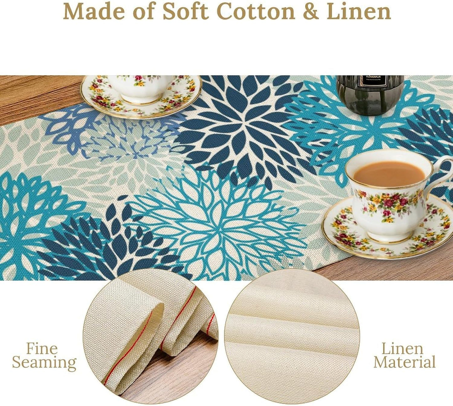 Floral Table Runner,Blue Flowers Print Spring Summer Table Cloth Kitchen Dining Table Home Party Decoration 13x36 Inch