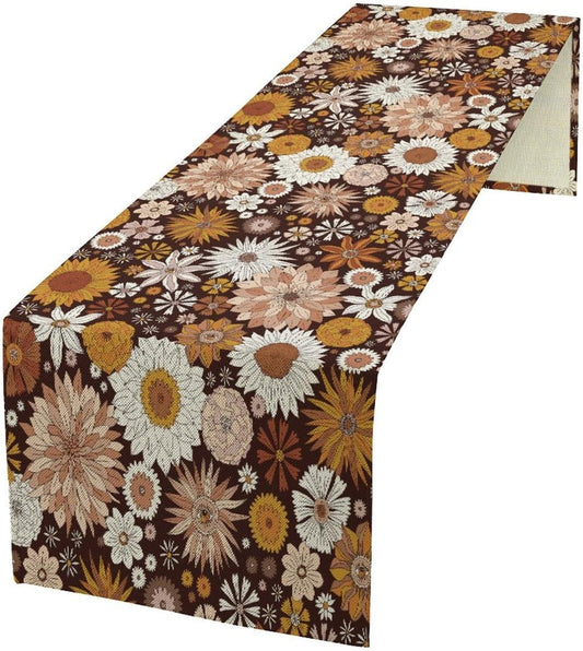 Boho Floral Table Runner, Vintage Country Farmhouse Daisy Flowers Modern Kitchen Dining Room Decoration for Indoor and Outdoor Wedding Party Banquet Table Runner 13x36 Inch