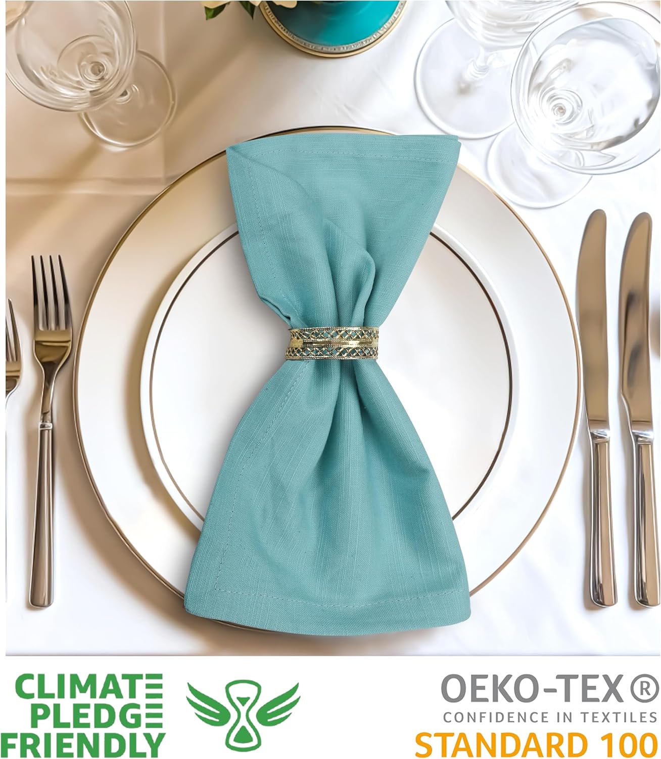 Urban Villa Easter Napkins Aqua Color Cloth Napkins (Set of 12) Oversized 20x20 Inches 100% Cotton Slub Premium Quality Soft Durable with Mitered Corners Reusable Washable Everyday Use Napkins
