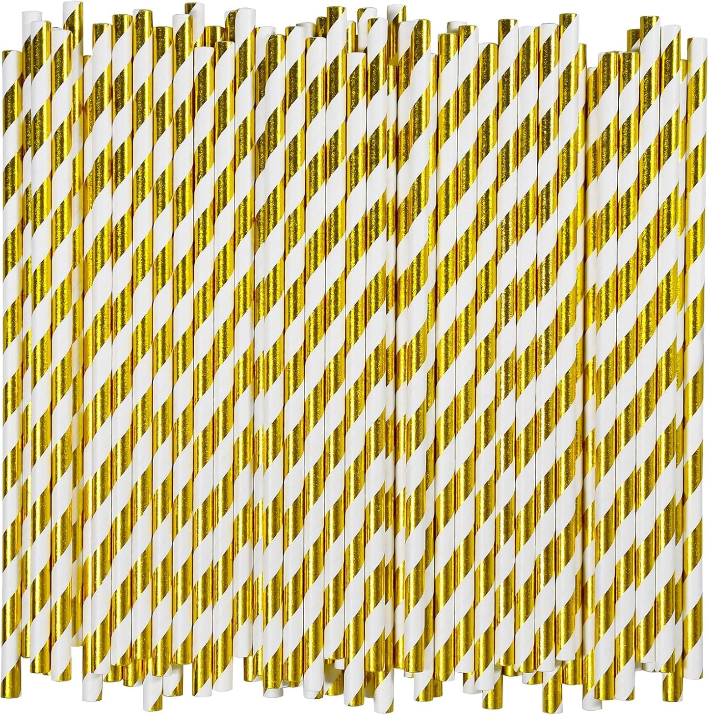 7.75 inch Gold/White Striped Paper Drinking Straws 1000 Counts for Cocktail, Party, Wedding - Disposable, Unwrapped