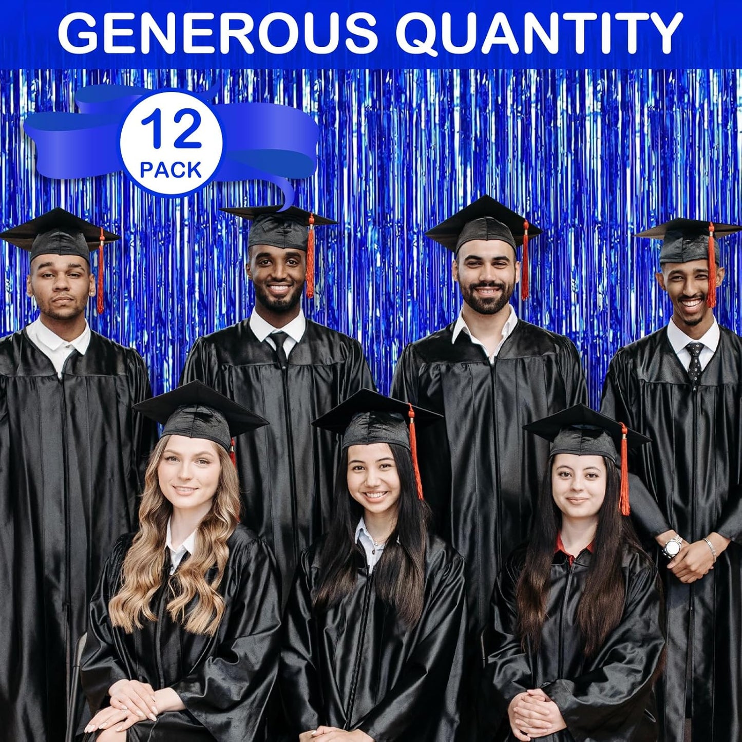 Blue Fringe Curtain Party Streamers, 12 Pack 3.3ft x 8.2 ft Foil Curtain Backdrop Tinsel Foil Fringe Curtains Photo Booth Backdrop Streamer for Birthday, Wedding, Baby Shower, Disco Party