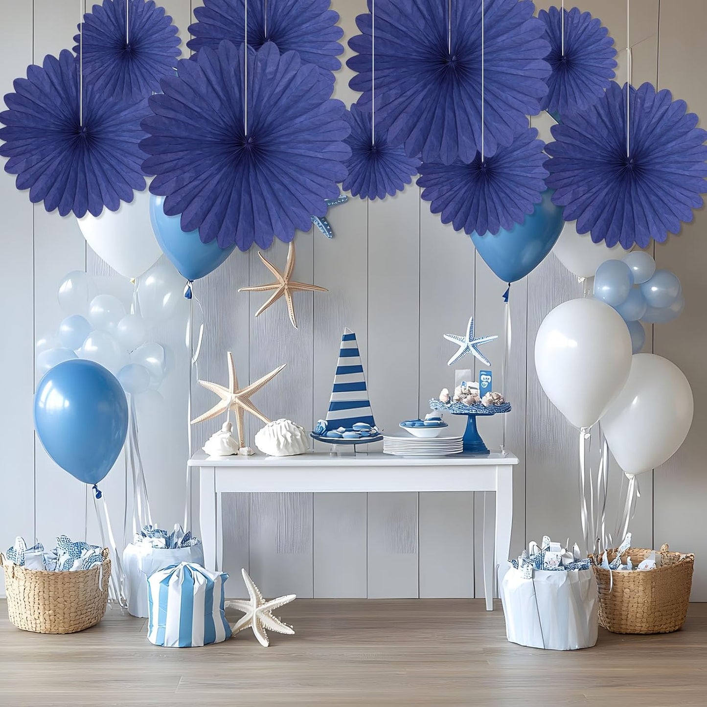 20 Pcs Blue Hanging Paper Fan, Round Paper Fans Decorations Set for Weddings, Birthdays, Engagement, Bridal Shower, Baby Shower Event, Graduation, Party Supplies Decor