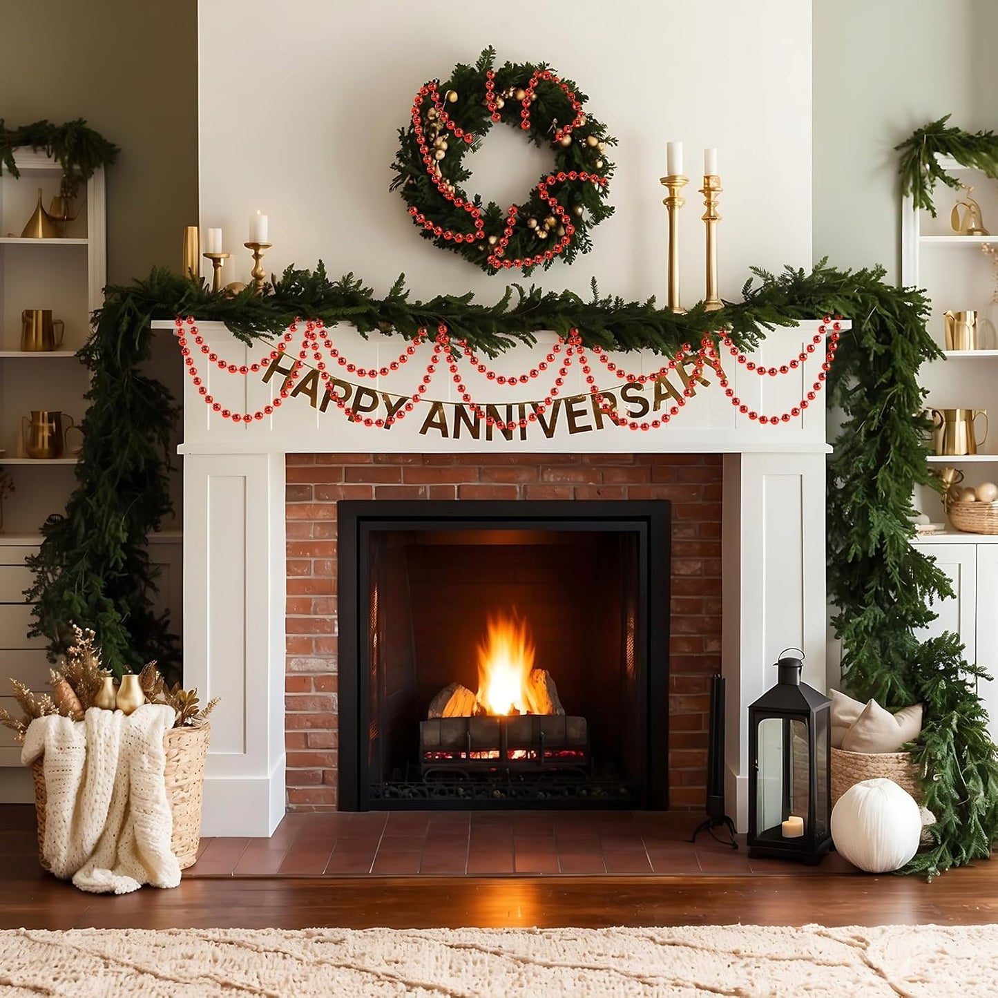 Red 8MM Faux Pearl Garland, 33 Feet Roll Strand Wedding Party Decoration, Christmas Tree Decorations