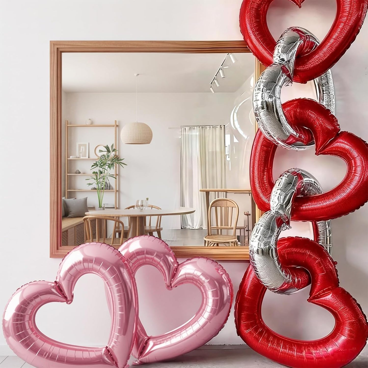 Pink Red Silver Heart Balloons,3Pcs 40Inch Large Hollow Out Heart Foil Balloons for Valentine's Day Birthday Wedding Anniversary Party Decorations