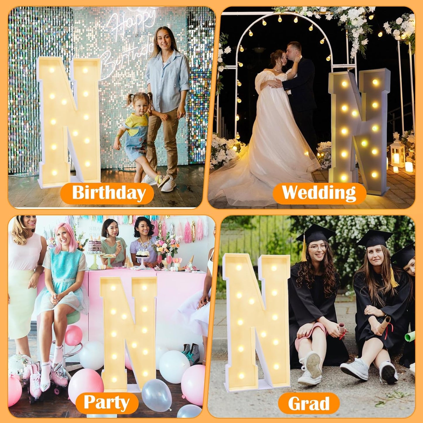 4ft Marquee for Letters N, Large Light up Letters, Multifunctional Large Marquee for Letters 4 Feet Tall for Party Decorations, Letter Balloons, Wedding Decor, Proposal Decorations (Letters N)