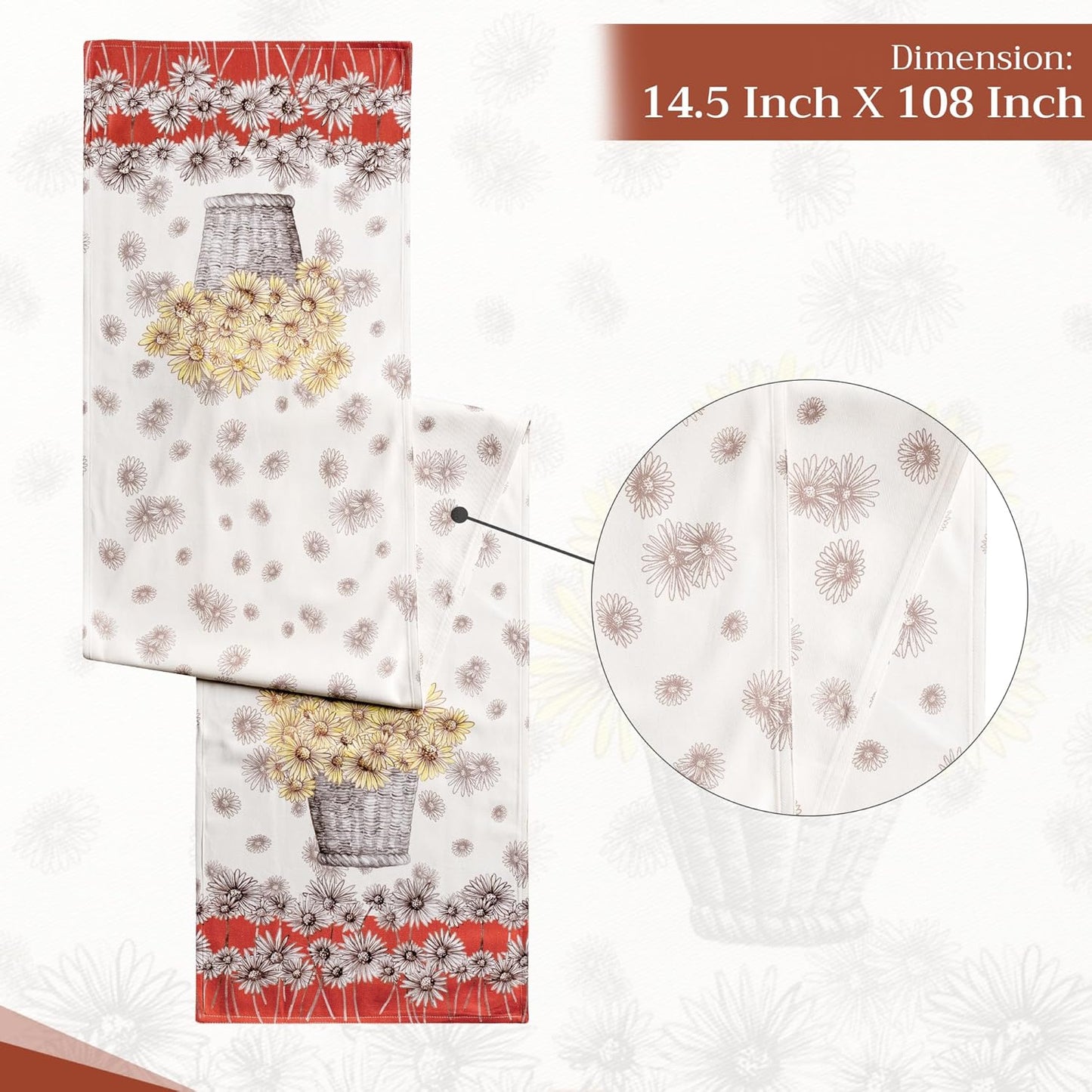 Maison d' Hermine Table Runner 100% Cotton Double Layer Table Runners 108 inches Long for Thanksgiving Christmas Decorations Home Kitchen Dining Party Wedding (Bagatelle, 14.5" x 108")