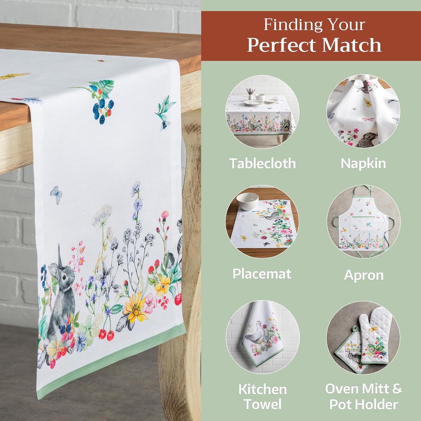 Maison d' Hermine Table Runner 100% Cotton Single Layer Table Runners 108 inches Long Decorative for Kitchen Dining Party Baby Shower Wedding Bridal Shower Spring Summer (Printemps, 14.50" x 108")