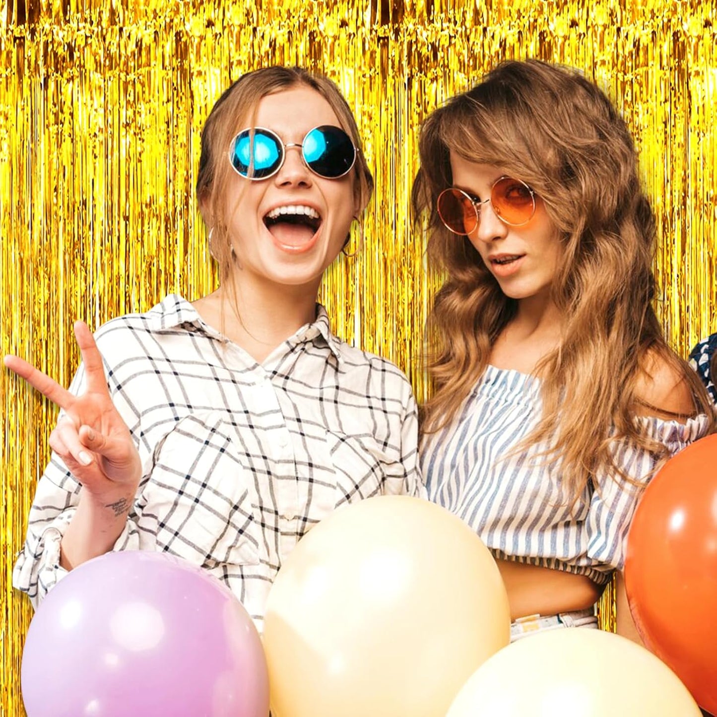 3 Pack Gold Foil Fringe Curtain Backdrop, 3.28Ft x 8.2Ft Metallic Tinsel Foil Fringe Streamer Curtains for Photo Booth, Christmas Day, Thanksgiving, Wedding, New Year Party Decorations