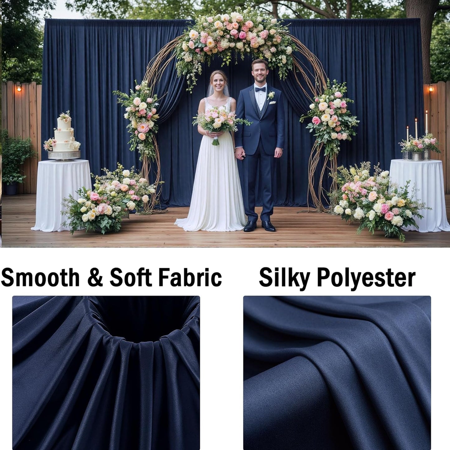 40ftx10ft Navy Blue Backdrop Curtains for Party Background, Wrinkle Free 8 Panels Silky Navy Photo Backdrop Drapes Back Drop Cloth for Wedding Birthday Photography Baby Shower Decor