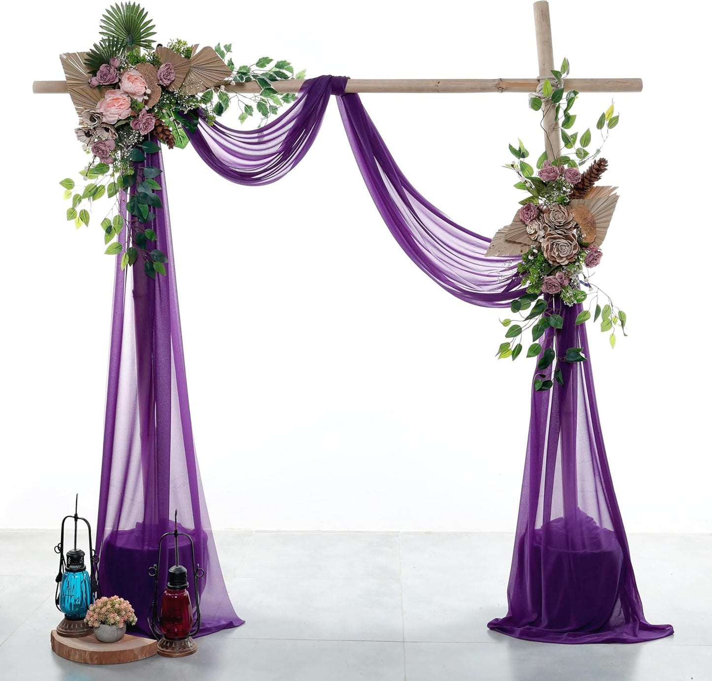 VDS Pack of 3 Panel (30 Inch X 20 Feet) Wedding Arch Draping Fabric Sheer Chiffon Fabric Drapery for Wedding Ceremony Reception Swag Backdrop Canopy Chuppah ARBO Altars Decoration (Purple)