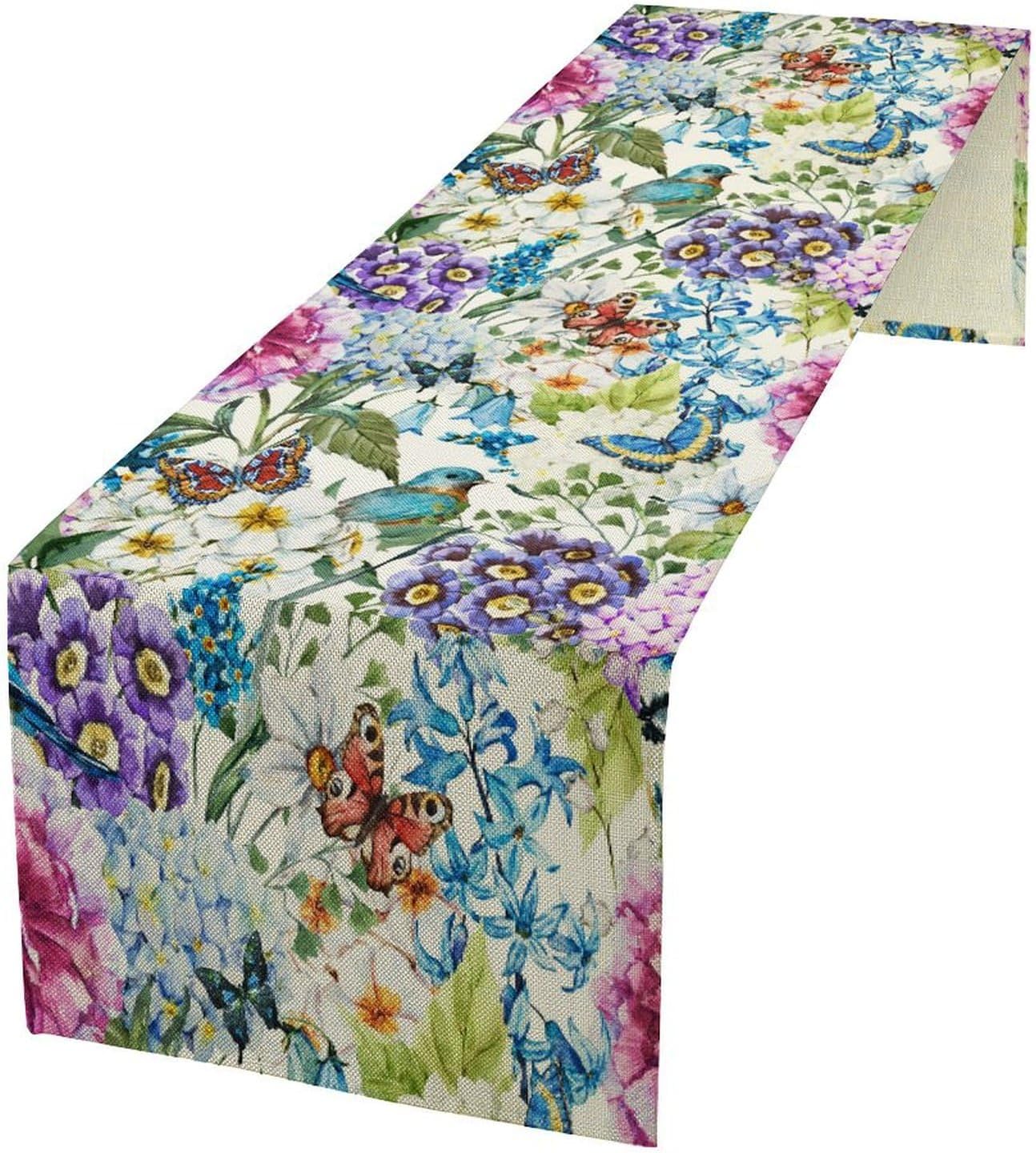 Brown Bird Floral Table Runner Spring Flower Kitchen Table Decoration Suitable for Family Dinner Decoration 13x36 Inch
