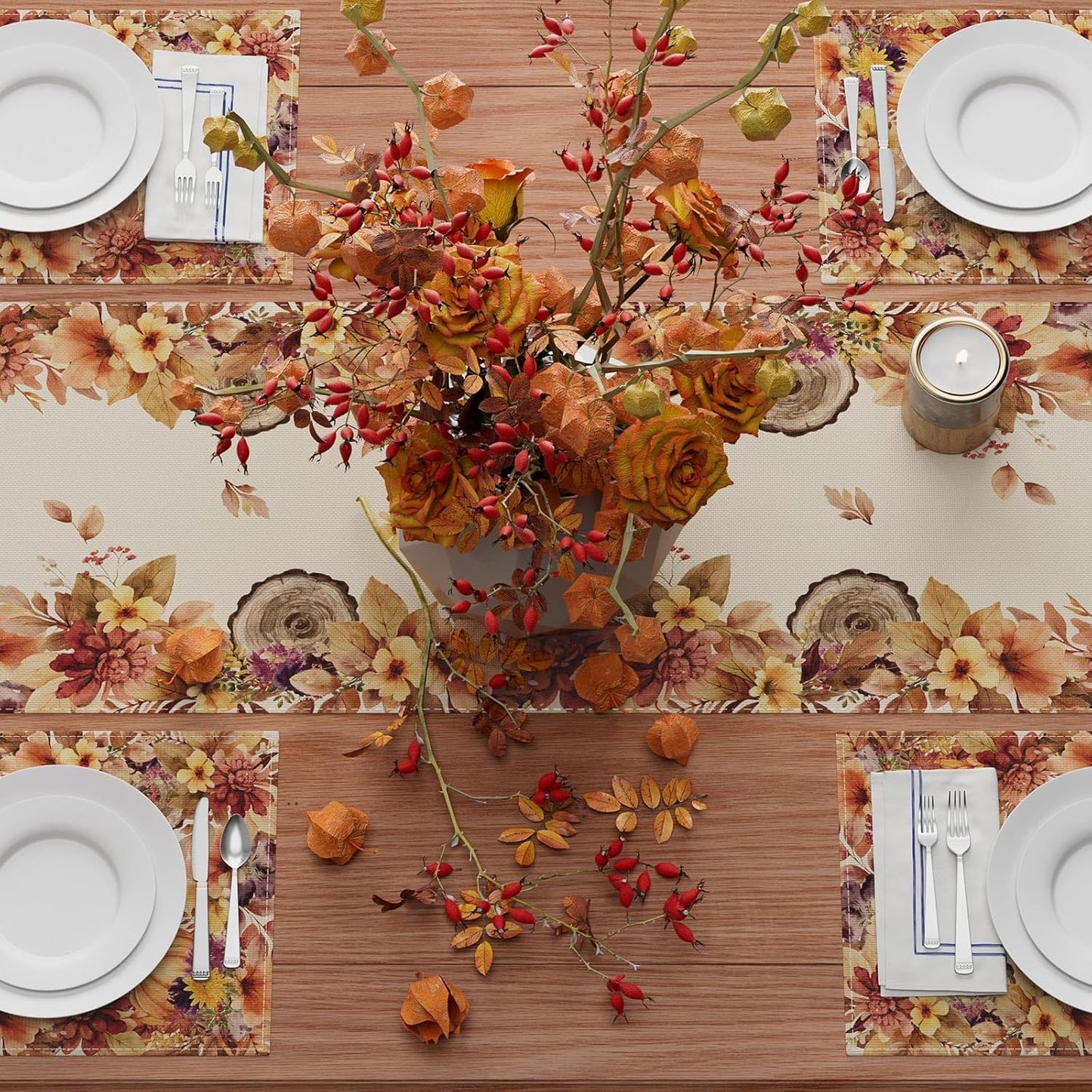 XCHI Fall Color Wild Flowers Watercolor Table Runner Table Decoration for Kitchen Dining Dinner Autumn Home Decor 13x108 Inch