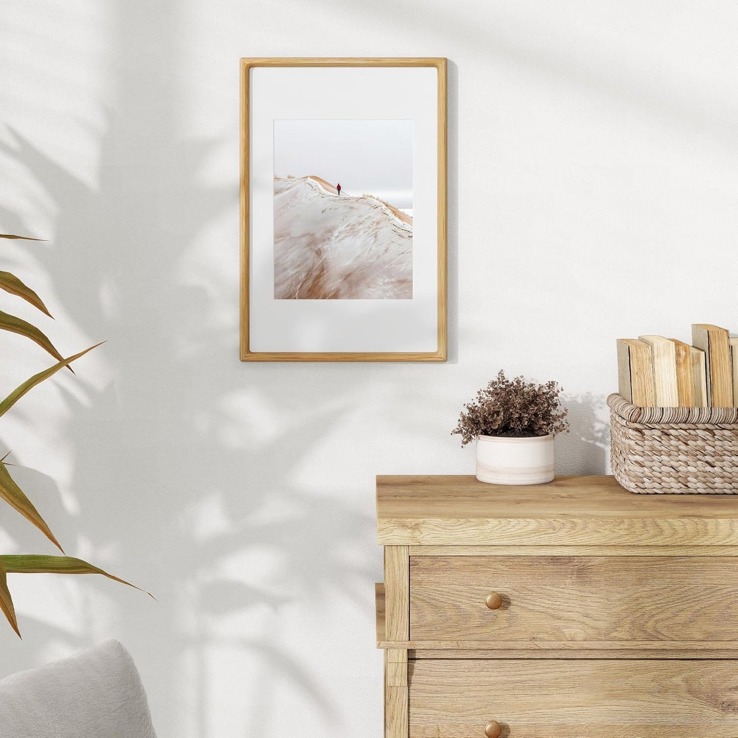 12x18 Frame USA-Sourced Natural Oak Wood Solid Wood Photo Frame Handcrafted Rounded Corner with Mat to 8x12 Picture Display with Real Glass Family Picture, Wedding Photo, Certificate