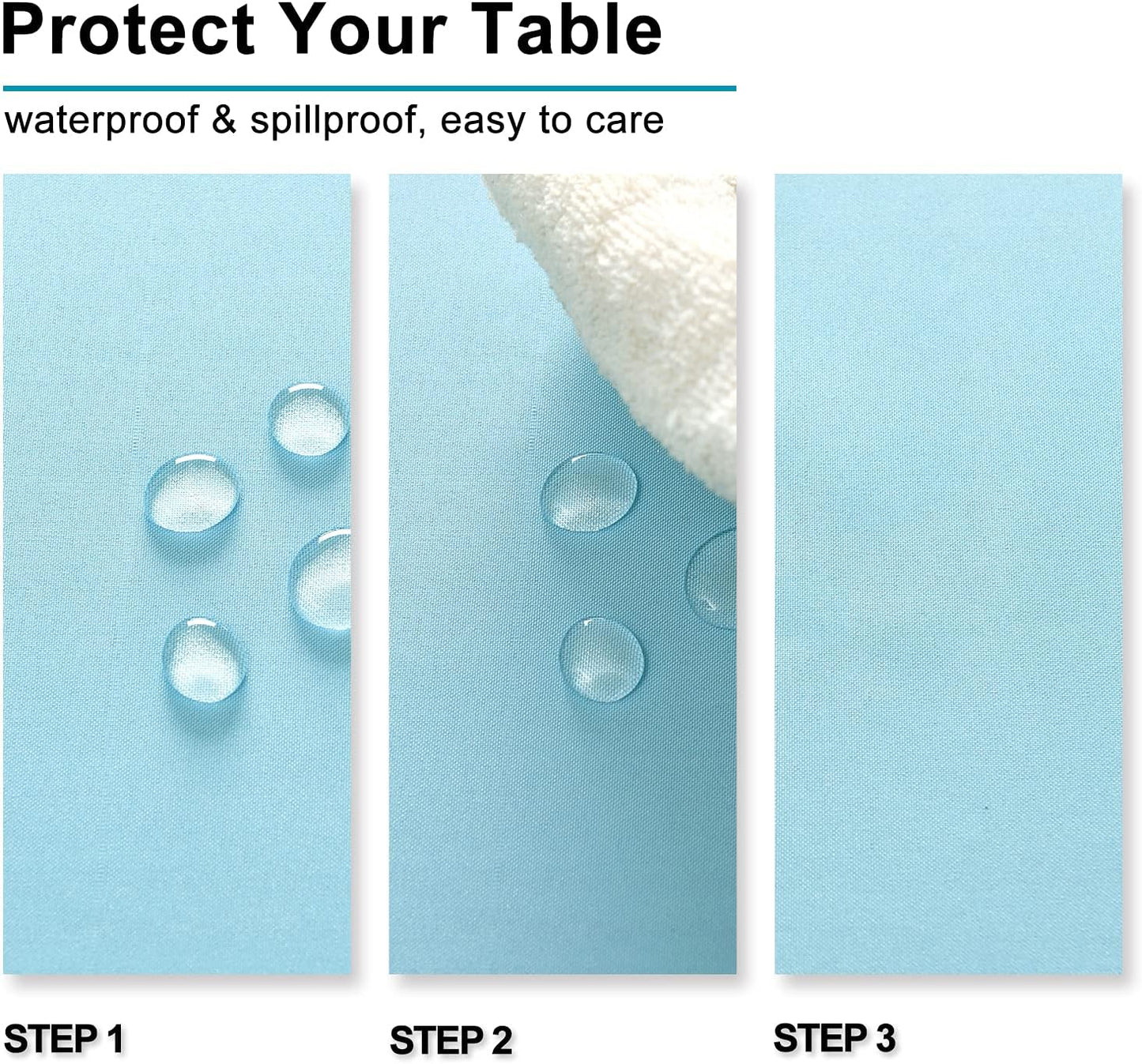 Hiasan Waterproof Tablecloth Rectangle - Washable Fabric Table Cloth for Dining Room Kitchen Birthday Party and Outdoor Use, Sky Blue, 70 x 90 Inch