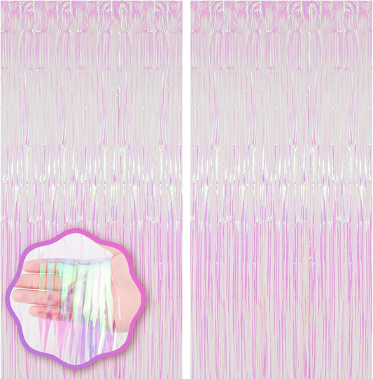 2 Pack Iridescent Transparent Foil Fringe Backdrop Curtains, Tinsel Streamers Birthday Party Decorations, Fringe Backdrop for Graduation, Baby Shower, Gender Reveal, Disco Party