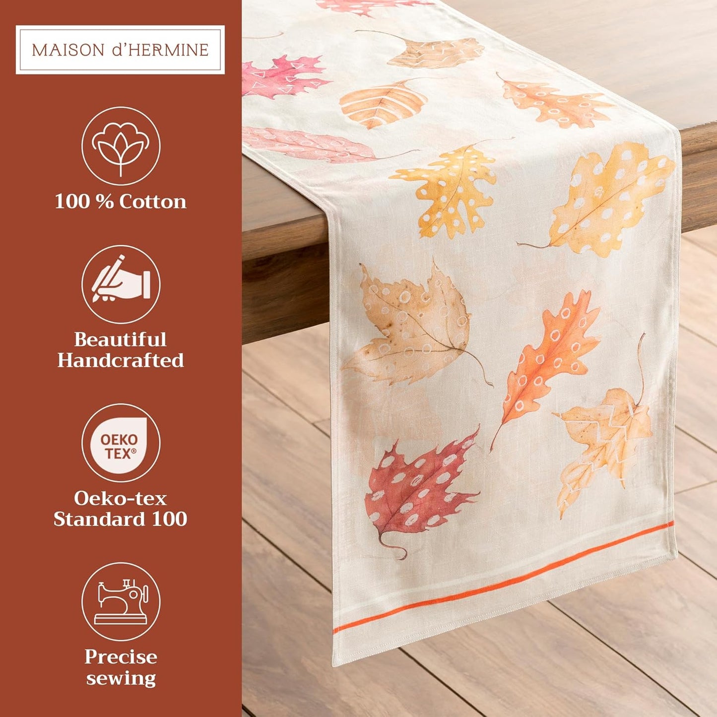 Maison d' Hermine Table Runner 100% Cotton Double Layer Table Runners 72 inches Long for Thanksgiving Christmas Decorations Home Kitchen Dining Party Wedding (Colours of Autumn, 14.5" x 72")