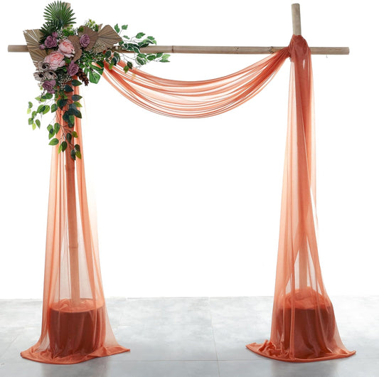 VDS Pack of 1 Panel (30 Inch X 40 Feet) Wedding Arch Draping Fabric Sheer Chiffon Fabric Drapery for Wedding Ceremony Reception Swag Backdrop Canopy Chuppah ARBO Altars Decoration (Terracotta)