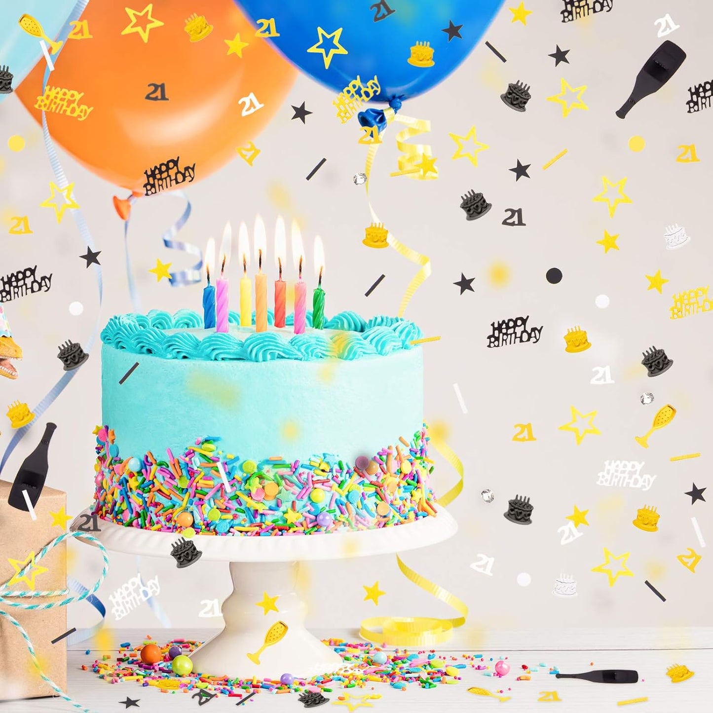 Sumind 3000 Pcs 21st Birthday Metallic Foil Confetti Table Scatter Decorations for Birthday Party DIY Arts and Crafting, Gold, Black and Silver