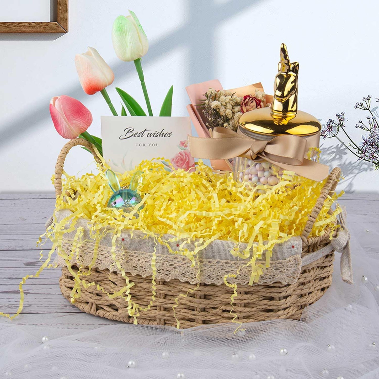 Caleihd Crinkle Cut Paper Grass Cushion Paper Streamer for Christmas Wedding Birthday Bridesmaid Engagement Craft Gift Boxes Bags Filler Decoration 4.5oz Yellow