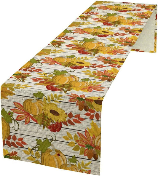 Autumn Table Runner,Seasonal Pumpkins Thanksgiving Kitchen Dining Table Decoration for Home Party Decor 13x60 Inch