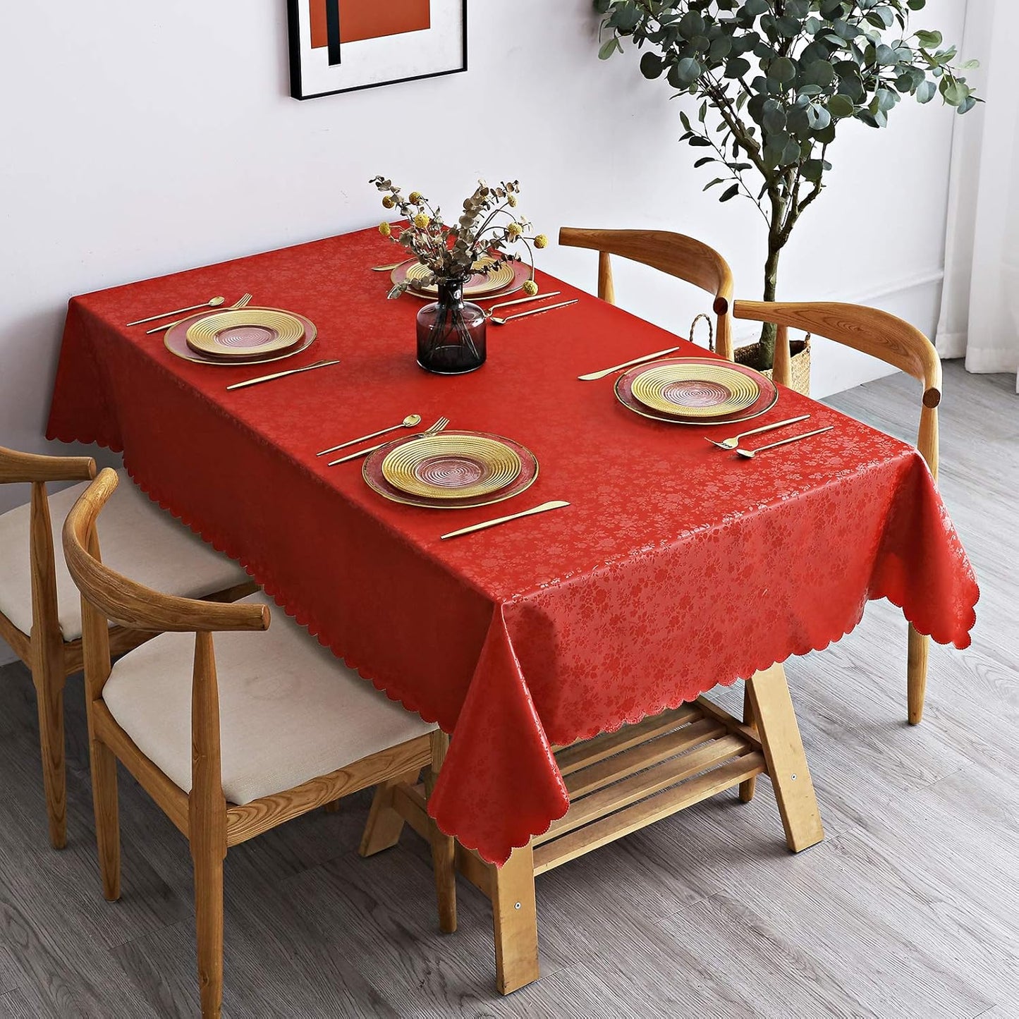 Smiry Rectangle Table Cloth, Waterproof Heavy Duty Vinyl Tablecloths, Wipeable Washable Table Cover for Kitchen and Dining Room (Red, 54" X 108")