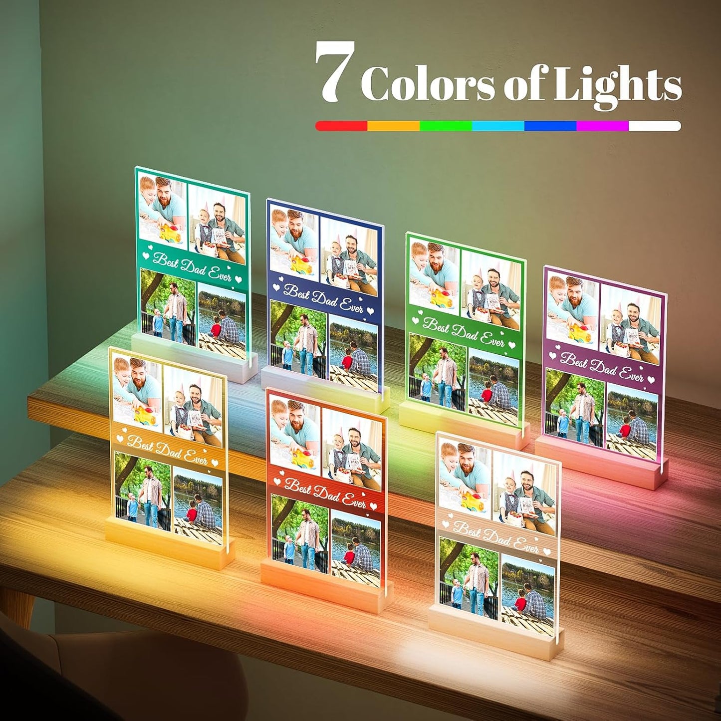 Best Dad Ever Gifts, Custom Collage Picture Frames with Night Light, Customized Acrylic Plaque Photo Frame, Personalized Birthday Photo Gifts for Dad, Baby, Kids, Family