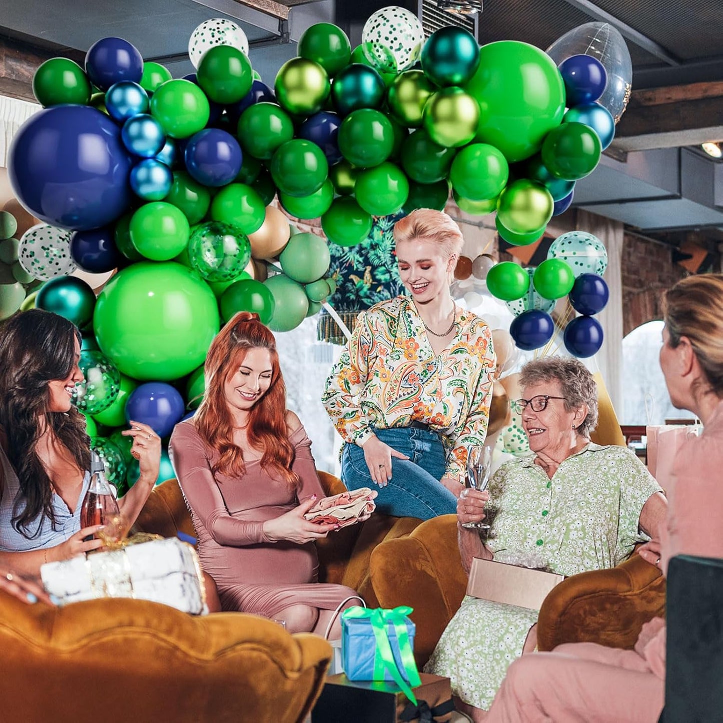 Green Dark Blue Balloon Garland Arch Kit, Dark Blue and Green Latex Balloons, Confetti Balloons for Wedding Birthday Festival Graduation Party Decorations