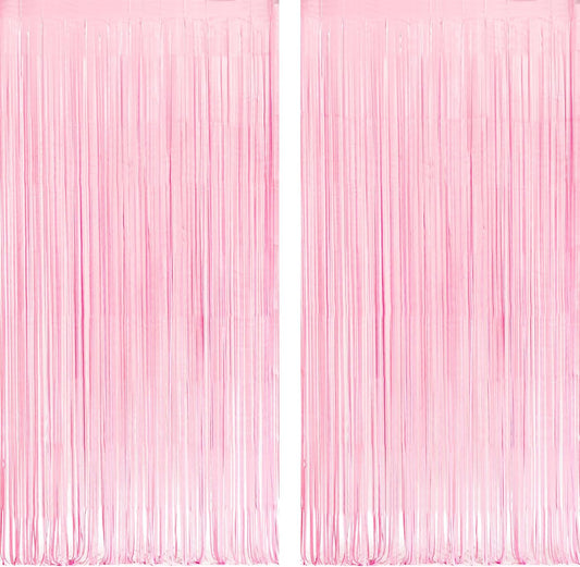 Pastel Pink Party Backdrop Decoration - GREATRIL Baby Pink Foil Fringe Streamers for Baby/Boo Day/Valentines/Cowgirl/Sweet/Cloud/Unicorn/Princess/Bow Themed - 3.2ft X 8.2ft - 2 Packs