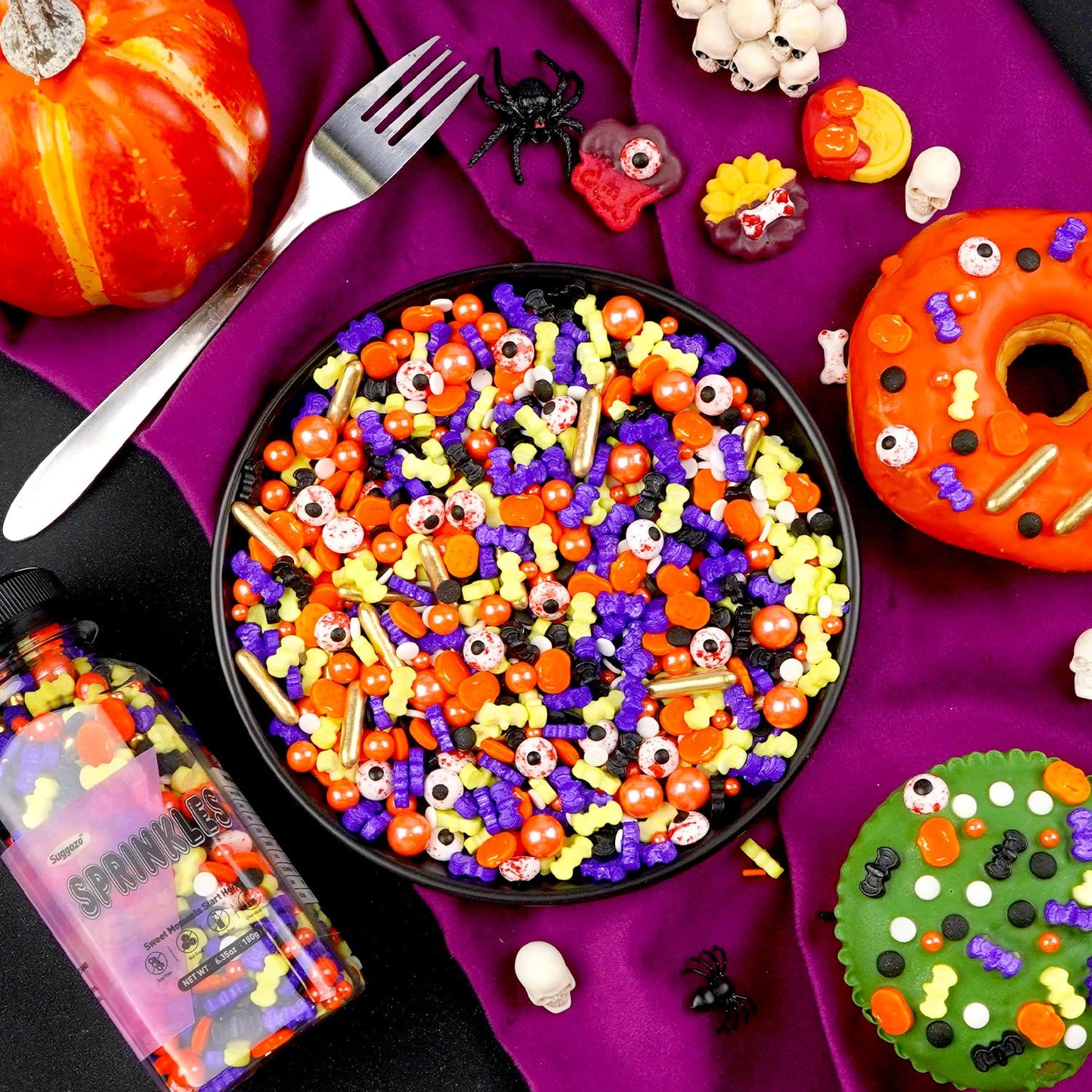 Halloween Sprinkles Mix, Sprinkles for Cake Decorating, Edible Halloween Candy, 180g/ 6.35oz, Cupcake Toppers, Cake Decorations, Ice Cream Toppings, Cookie Decoration(Orange Black Purple)