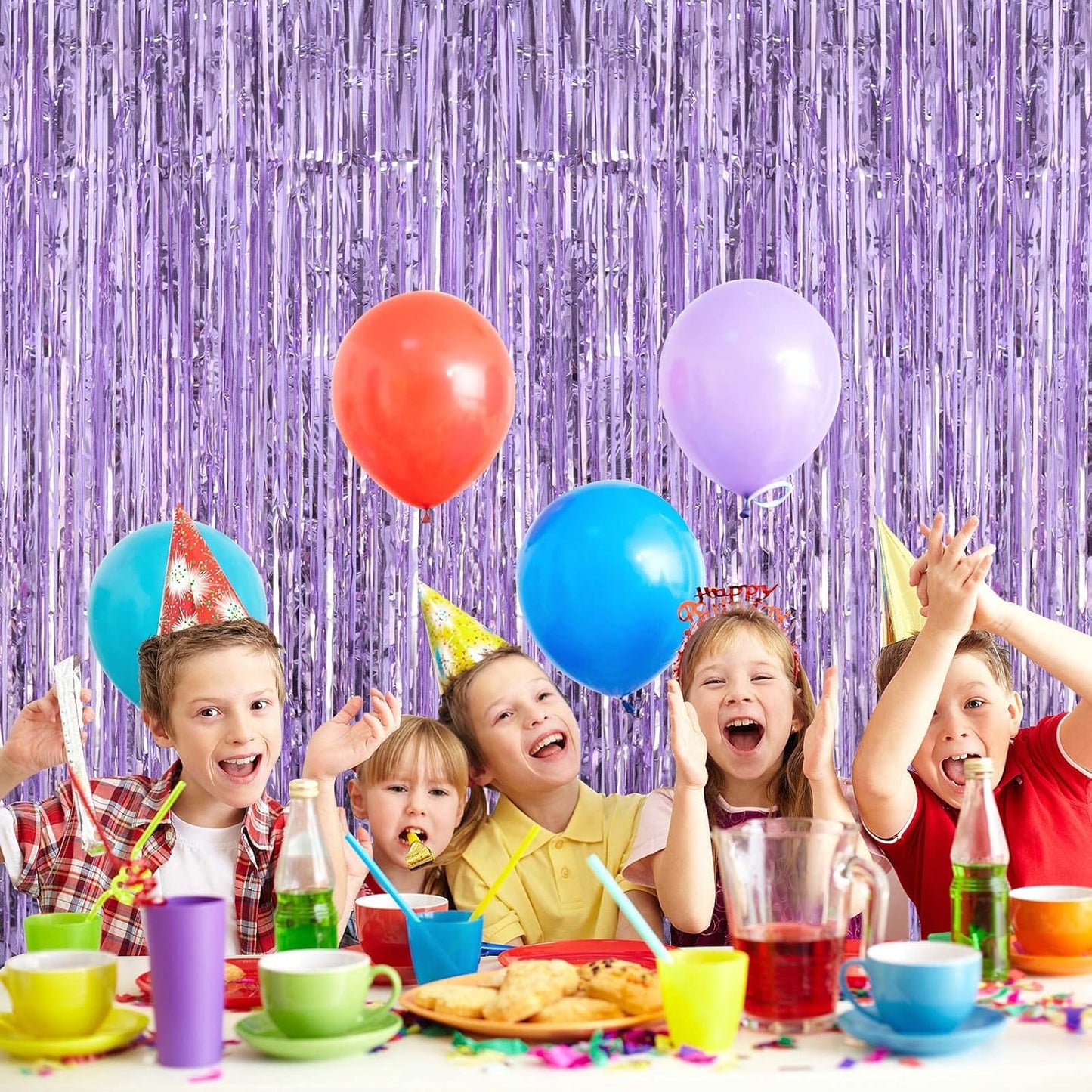 2 Pack Light Purple Fringe Curtains Foil Shiny Fringe Backdrop Tinsel Door Streamers Foil Curtains for Birthday Wedding Engagement Bridal Shower Celebration Party Decorations Large