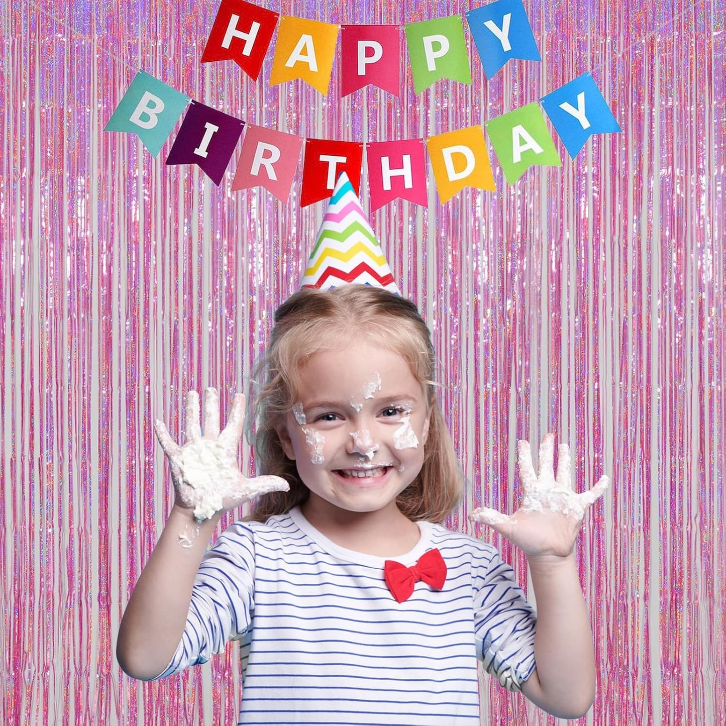 Melsan 3 Pack 3.2 x 8.2 ft Foil Fringe Curtains - Pink Tinsel Curtain Unicorn Birthday Hello Kitty Birthday Decorations Photo Backdrop for Party Decoration Engagement or Bachelorette Party Supplies