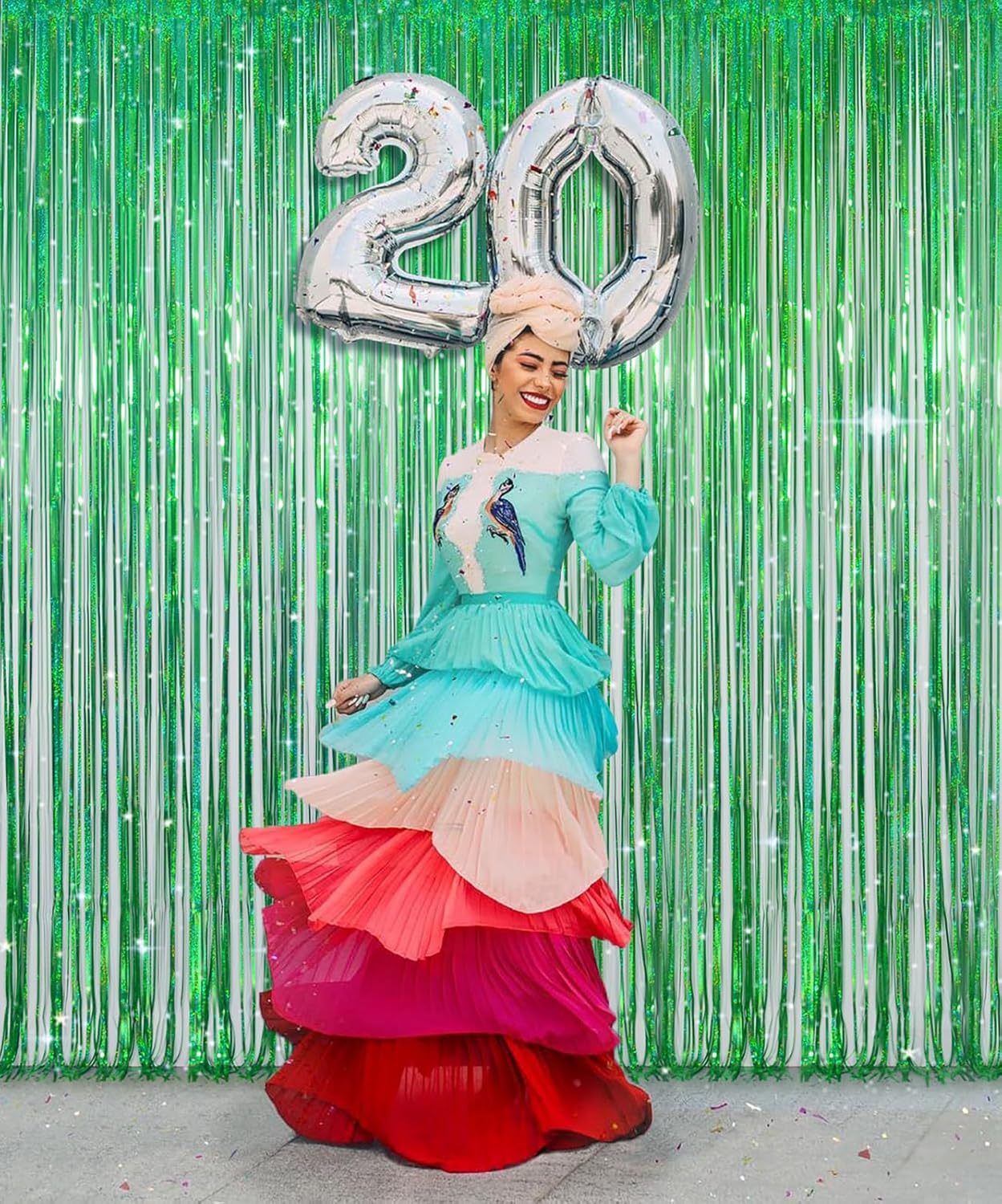 Foil Fringe Curtains April fool's Day Decorations - Melsan 3 Pack 3.2 x 8.2 ft Green Tinsel Curtain Party Photo Backdrop for Birthday Party Baby Shower or Graduation Decorations