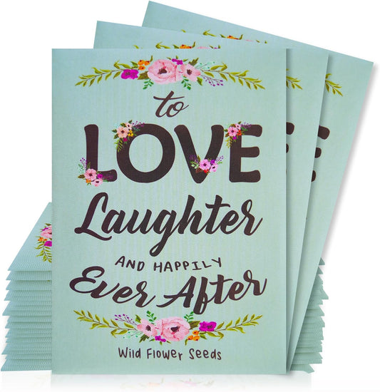 Pre-Filled Wildflower Seed Packet for Wedding Favor Baby Showers Bridal Shower - ''Love Laughter and Happily Ever After'' Party Favors for Guests - Plant Year-Round Seed Mix - Pack of 20