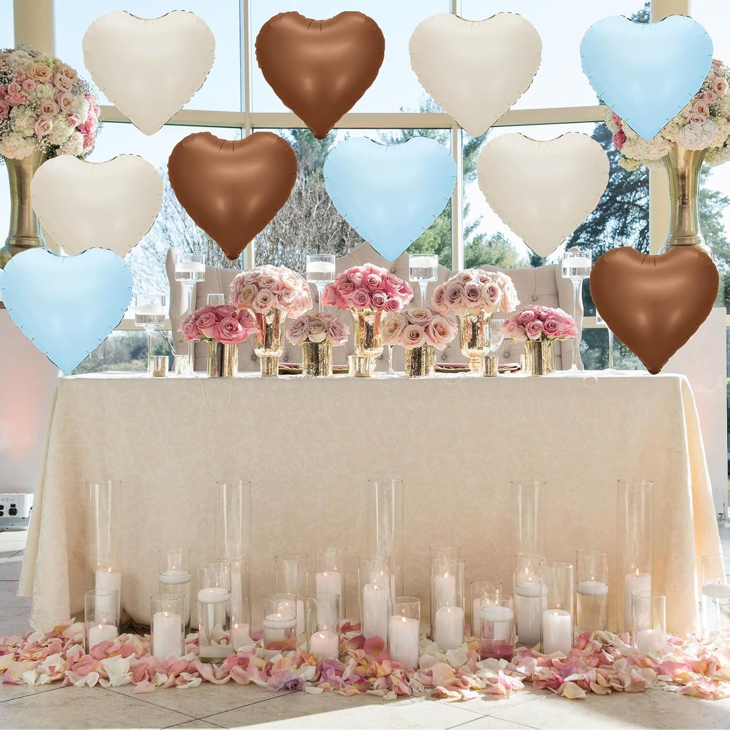 Blue Brown Heart Balloons,12Pcs 18Inch Baby Blue Coffee Brown Heart Shaped Foil Helium Polyester Film Balloons for Baby Shower Birthday Anniversary Wedding Engagement Bear Party Decorations