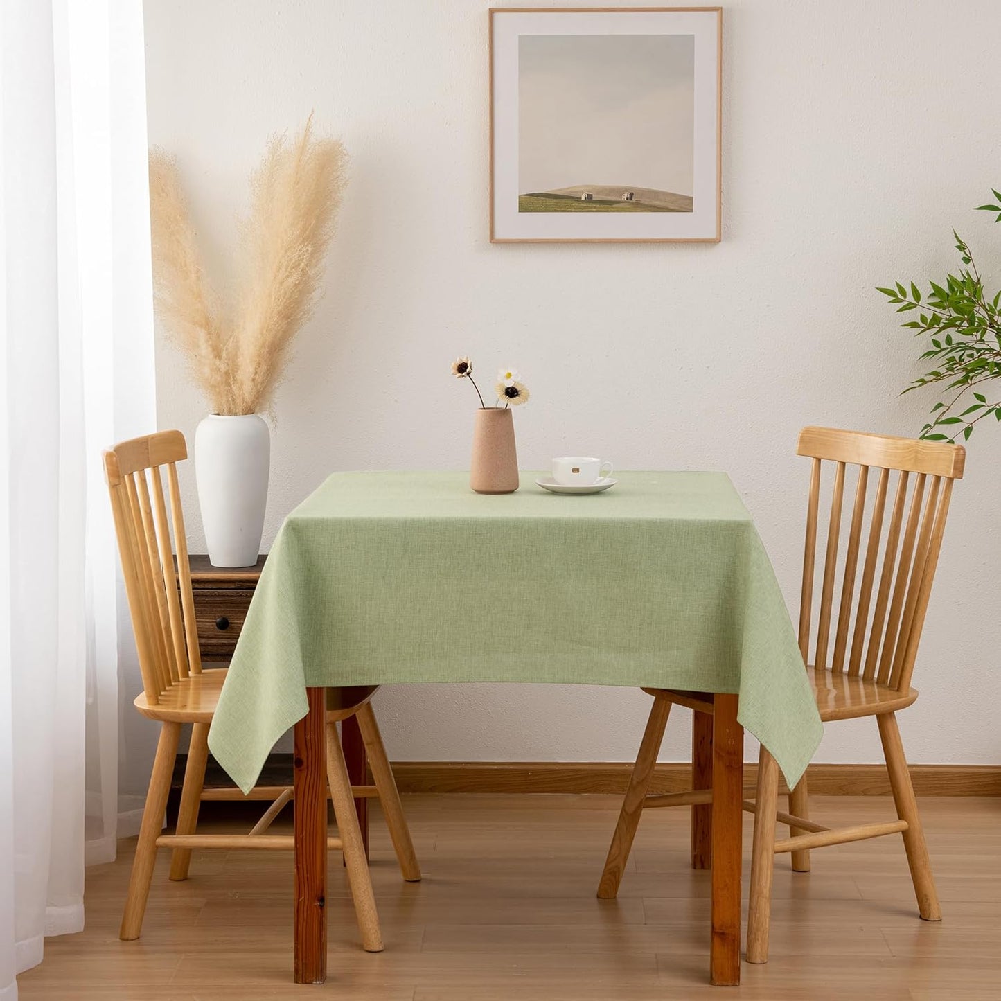 Hiasan 2 Pack Faux Linen Square Tablecloth - Wrinkle and Stain Resistant Washable Table Cloth for Kitchen Dining Room Holiday Table Cover for Party Dinner, Green, 54 x 54 Inch